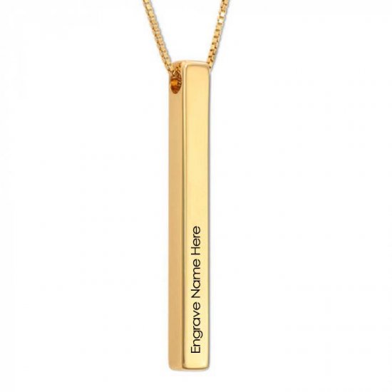 Engraved 3d bar sale necklace in gold plating